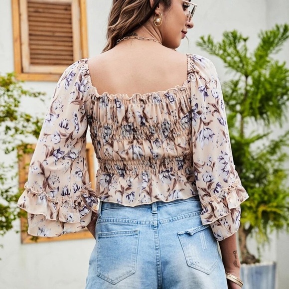 Boho gypsy floral crop top peplum shirt - Picture 2 of 2